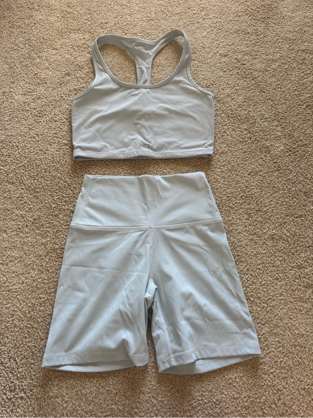 SET Active Pale Blue Racerback Sports Bra & High-Waist Biker Shorts